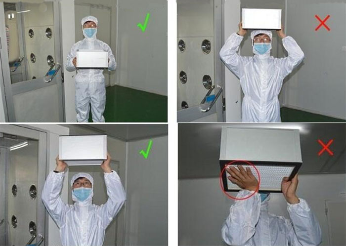 安裝現(xiàn)場正確拿高效過濾器方法